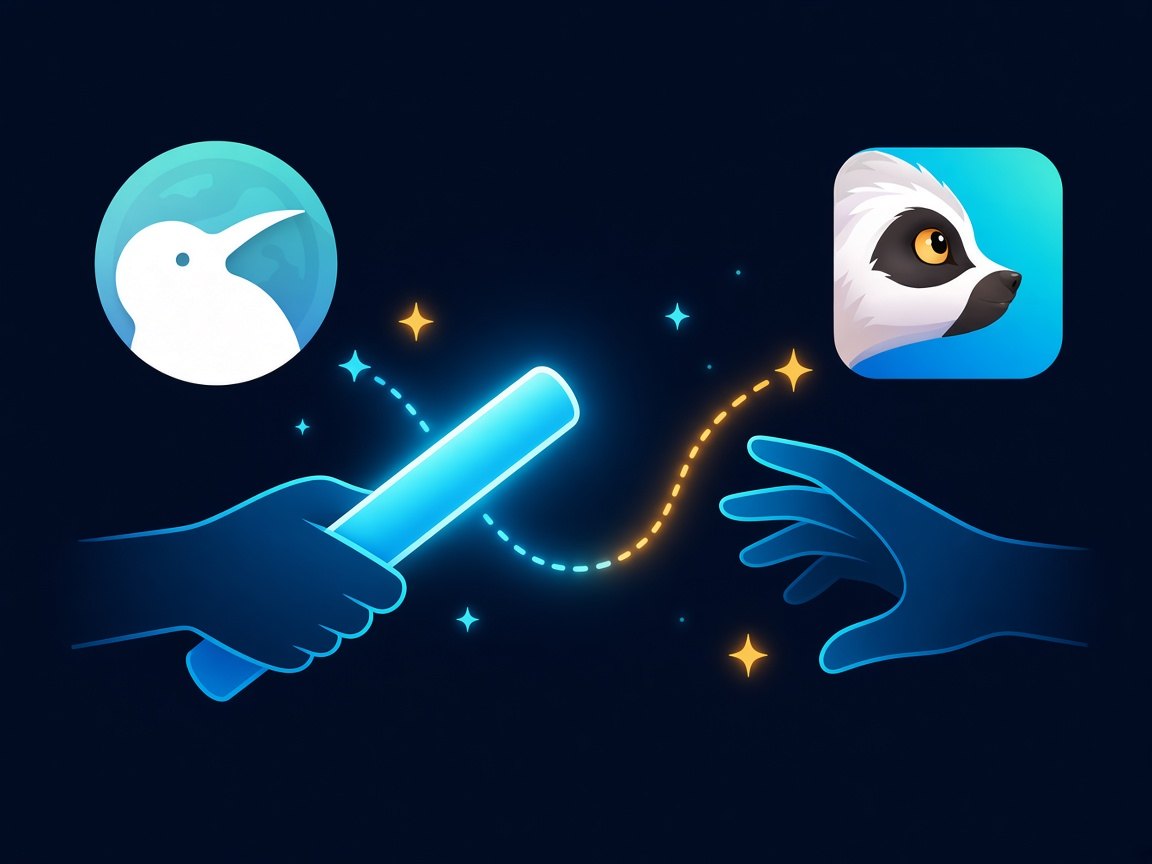 Relay baton passed from the Kiwi Browser icon to the Lemur icon